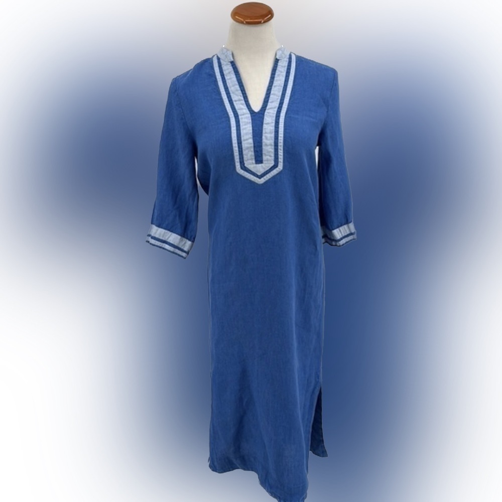 Richards Royal Blue Linen V-Neck Dress Size 36 = US Small